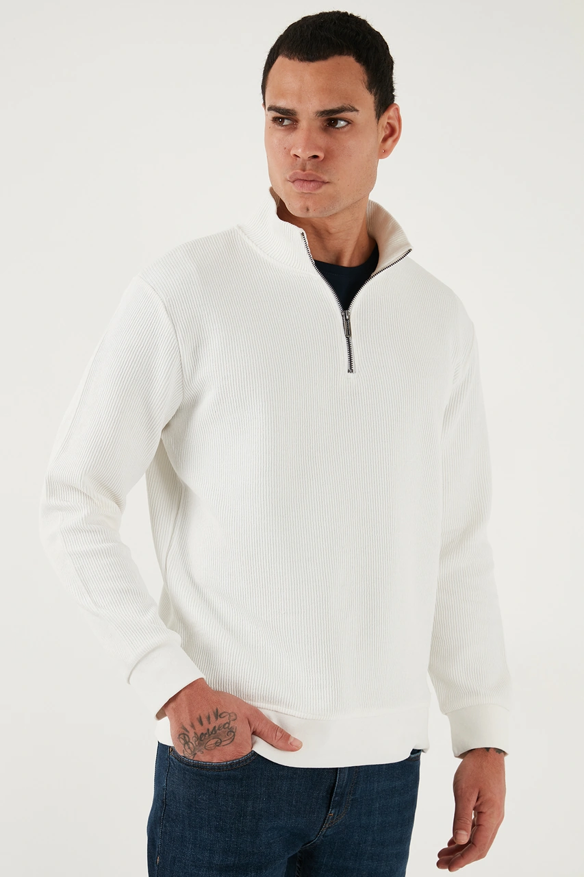 Buratti Pamuklu Regular Fit Yarım Fermuarlı Dik Yaka 2'Li Paket Erkek Sweat 5905716S2 Ekru-Koyu Lacivert
