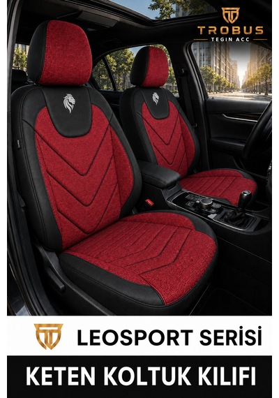 Opel Zafira 5 Kişi 2003-2011 Uyumlu Leosport Serisi Ortopedik Keten Oto Koltuk Kılıfı Kırmızı Siyah