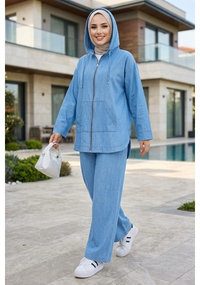 Hb Harma Time Butik Kadın Kapüşonlu Fermuarlı İnce Kot Açık Mavi Tunik Pantolon Takım Açık Mavi Açık Mavi Hb Harma Time Butik Kadın Kapüşonlu Fermuarlı İnce Kot Açık Mavi Tunik Pantolon Takım Açık Mavi Açık Mavi