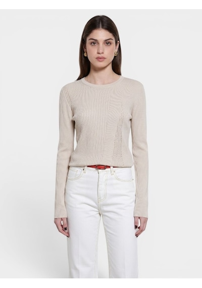 Sisley %100 Pamuk Karışık Nervürlü Bisiklet Yaka Regular Fit Kazak Kadın Pembe Kazak - 325a10c1l106m