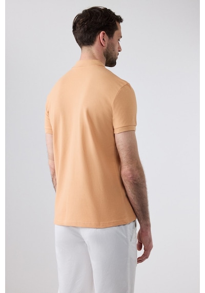 D's Damat Ds Damat Regular Fit Kayısı Pike Dokulu %100 Pamuk Kıvrılmaz Polo Yaka Nakışlı T-shirt 4HC14ORT51000 Sarı