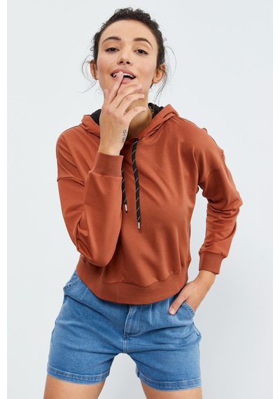 Tommy Life Tarçın Uzun Kol Rahat Form Kapüşonlu Kadın Sweatshirt - 97115 Tarçın