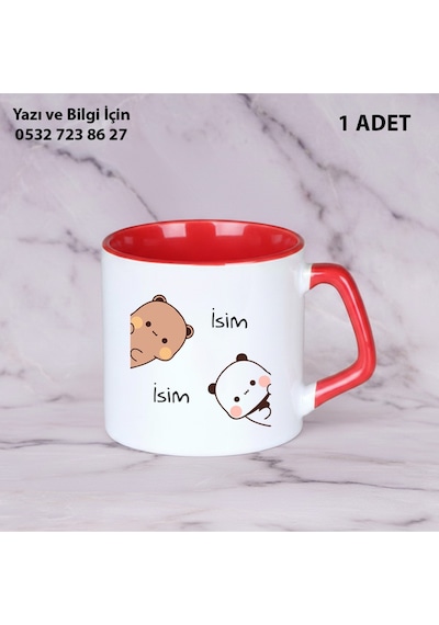Tekli Hediye Renkli Kupa Dudu Bubu Çift Taraf Baskılı Arkalı-önlü İsim Ve Yazı Yazılabilir Kısa Kırmızı
