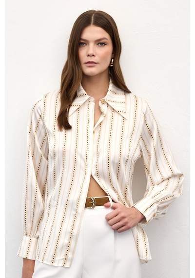 Sateen Çizgili Gömlek - Sarı-136946 sarı