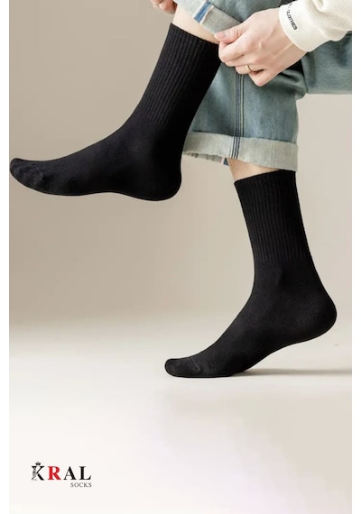 Kral Socks Unisex Siyah 12 Çift Pamuklu Tenis Spor Uzun Soket Boy Çorap Siyah
