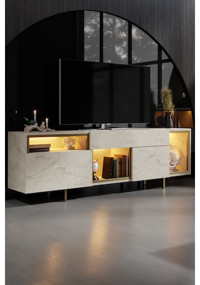 Norm Gold Demir Ayaklı Rgb Led Işık Sistemli Traverten Tv Ünitesi Tv Sehpası Traverten - Altın Norm Gold Demir Ayaklı Rgb Led Işık Sistemli Traverten Tv Ünitesi Tv Sehpası Traverten - Altın