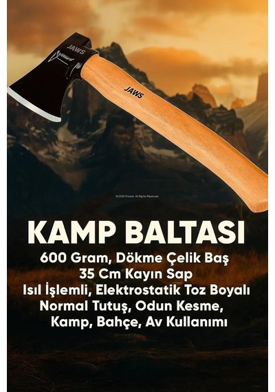 Lexroo Jaws Kamp Baltası, 600 Gram, Dökme Çelik Baş, 35 Cm Kayın Sap, Isıl İşlemli