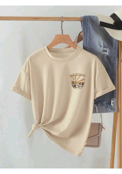 Flood Of Style Kadın Bej Arızona Oversize Bisiklet Yaka Tshirt
