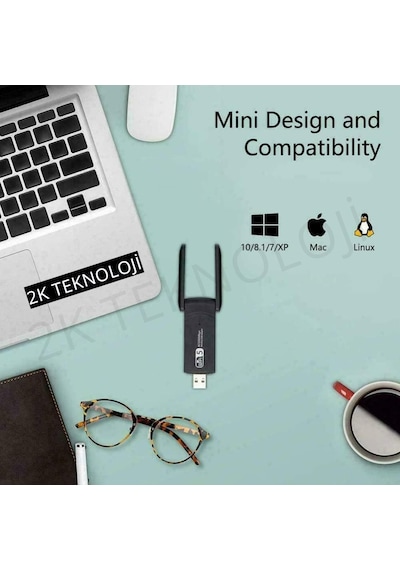 Ac1200Mbps Wireless 2 Antenli Adaptör Kablosuz USB Wi-Fi Alıcı 3.0