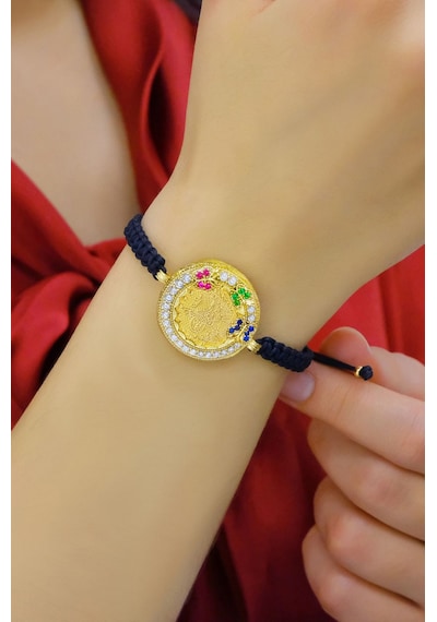 Kelebek Çerçeveli  Tuğralı Bileklik Sarı Altın