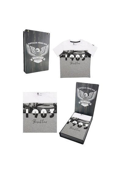 Galatasaray Beşiktaş Çocuk T-shirt Ahşap Kutulu Beyaz - Gri
