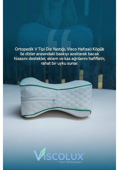 Tr Diz Arası Ortopedik Yastık - V Model Diz Arası Yastık Visco Yastık Mavi 25x25x15, Yeşil Genel