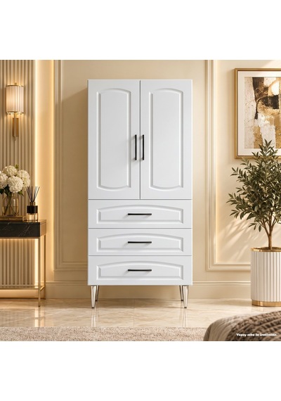 Chambord Çok Amaçlı Dolap 60 Cm 2 Kapak 3 Çekmece Soft Beyaz - Çok Amaçlı Mutfak Dolabı
