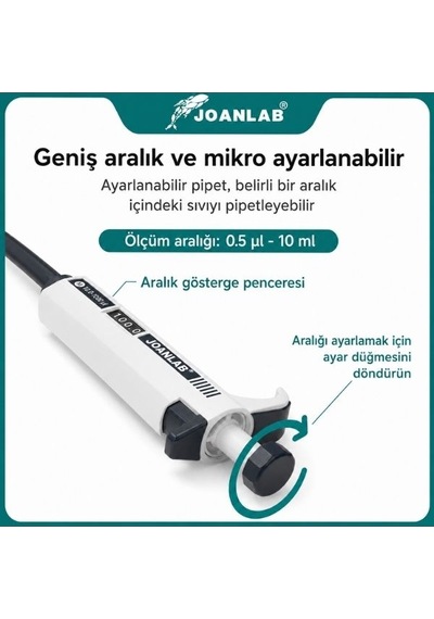 Joanlab 0.5 10 Μl Tek Kanallı Manuel Mikropipet Hassas Laboratuvar Pipeti