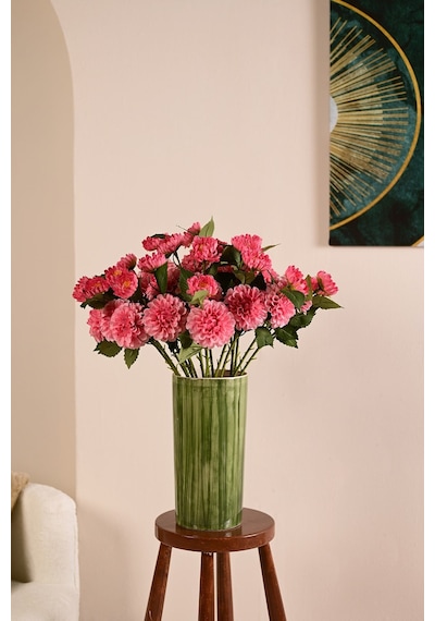 Pembe Yapay Dahlia Yıldız Çiçeği 2 Dallı Lüx İpeksi Dokulu 65 Cm
