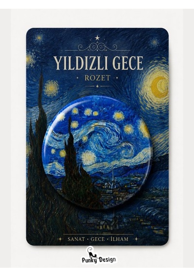 Yıldızlı Gece Rozet Kartlı Van Gogh Temalı Sanat Rozeti Vintage Broş Pin-44 Mm Çok Renkli