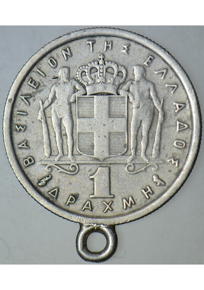 Yunanistan 1 Drahmi 1962 Kral Paulos Dönemi Kulplu Kolye Ucu.