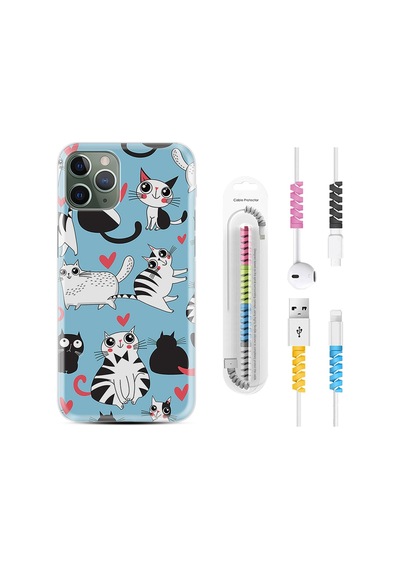 Apple Uyumlu iPhone 11 Pro Kılıf Kablo Koruyuculu Kedicikler 1772