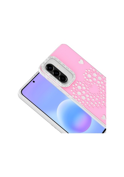 Maks Technology Samsung Galaxy Uyumlu A57 Kılıf Damla Taşlı Mkst Rivas Sert Pc Kapak - Pembe