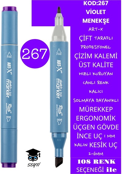 Çift Taraflı Profesyonel Çizim Kalemi Kalıcı Mürekkep Üçgen Gövde İnce Uç 1 Mm Kesik Uç 2-6mm Sketch