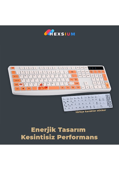 Kablosuz Klavye Mouse Seti Kedi Temalı Sessiz Turuncu Beyaz Retro Tablet Laptop Pc Uyumlu Optik