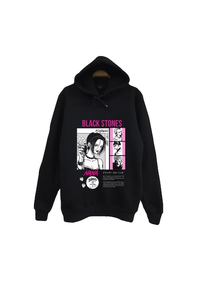 Black Stones Nana Baskılı Unisex %100 Pamuk Kapüşonlu Siyah Sweatshirt Siyah
