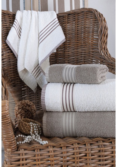Eponj Home Banyo Havlu Takımı Oscar Mavi-krem 50x85cm 2ad. + 70x140 2ad. Taş-krem