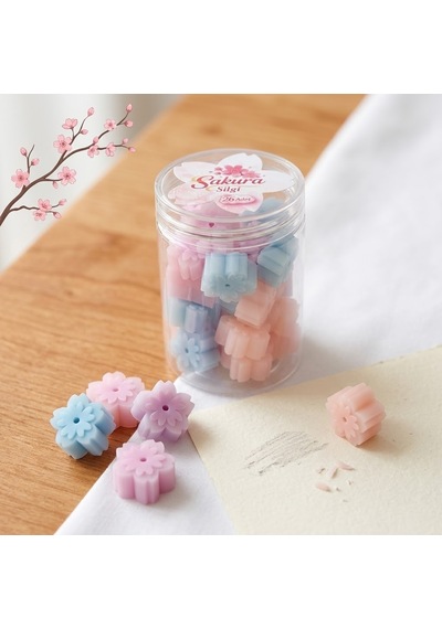 Bakgelal Sakura Çiçeği Tasarımlı Kavanozlu Mini Silgi Seti 26 Adet - Renkli Japon Kiraz Çiçeği Figürlü Kurşun Kalem Silgisi - 9061707701042