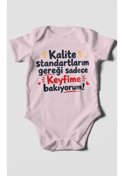 Morivokids Kalite Standartlarım Mesajlı Kısa Kollu Bebek Body %100 Pamuk Bebe Pembe