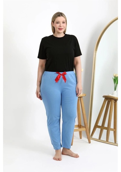 Mtm My The Mall Kadın Pamuklu Büyük Beden Alt Pijama Mavi Mavi