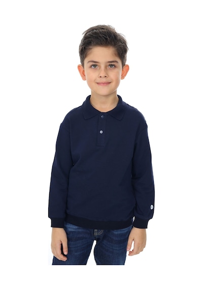 Toontoy Kids Toontoy Erkek Çocuk Baskılı Polo Yaka Düğmeli Uzun Kollu Tişört Lacivert