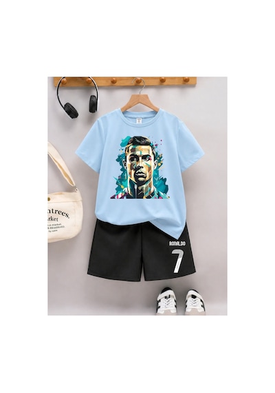 Stil-x Ronaldo Baskılı Erkek Çocuk Şort Takım Mavi-siyah1
