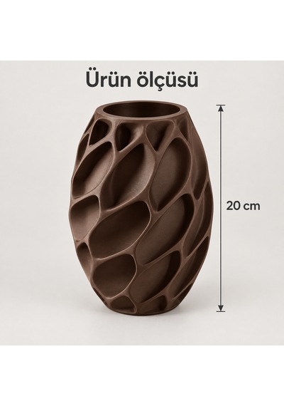 Yaprak Desenli Dekoratif Vazo 20 Cm Kuru Ve Yapay Çiçek Vazosu Kahverengi
