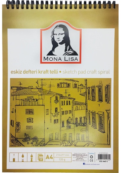 Südor Mn01-4 Kraft Sayfalı Telli Eskiz Defteri 50 Yaprak A4 Boyut