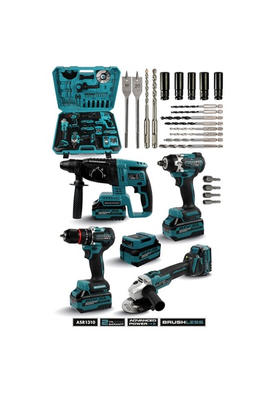 Assur 21V Kömürsüz 4'lü Set Şarj Kitli Hilti + Taşlama + Matkap ve Somun Sıkma Makinesi - 3215