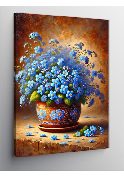 Kanvas Tablo Çini Vazoda Mavi Çiçekler 100cmx140cm