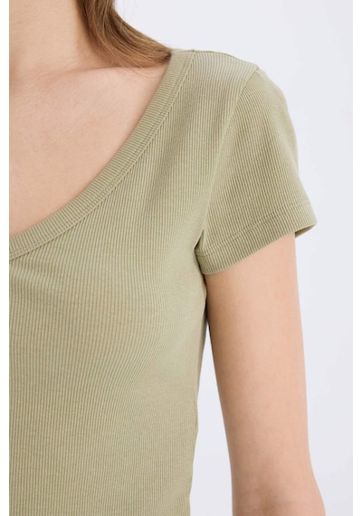 DeFacto Coool Fitted Fitilli Kaşkorse Basic Düz Kısa Kollu Tişört E0290AX25SMKH271