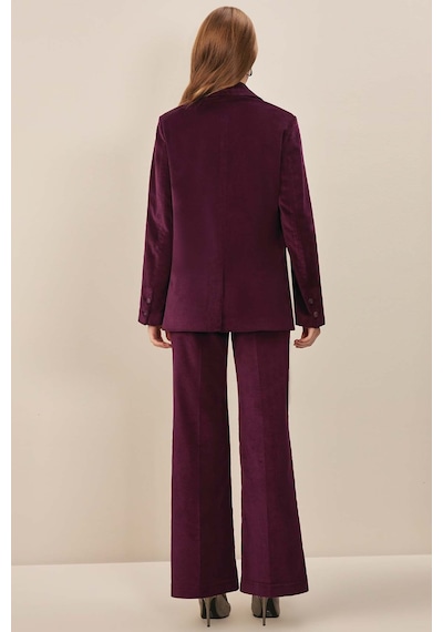 Erkek Yaka Mürdüm Kadife Blazer Mürdüm