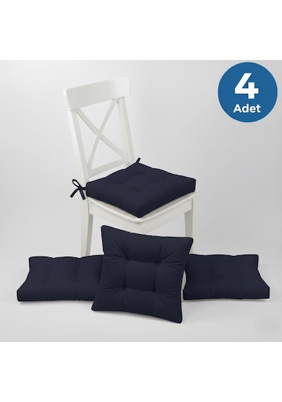 Altınpamuk 4'lü Lüx Gold Pofidik Koyu Lacivert Sandalye Minderi Özel Dikişli Bağcıklı 40x40cm Lacivert