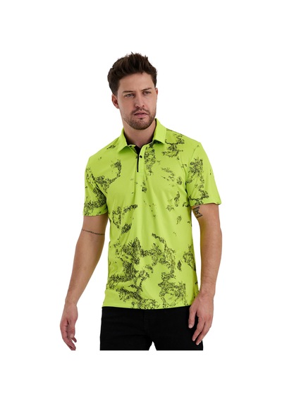 Gölge Desenli Spor Polo Yaka Erkek Kısa Kol Tişört Neon Yeşil