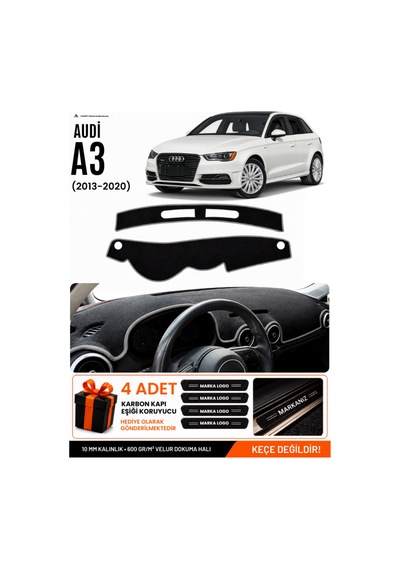 Audi A3 2013-2020 Uyumlu Torpido Koruma, Torpido Örtüsü, Torpido Kılıfı - Siyah-gri - Au007