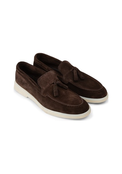 Deery Erkek Hakiki Süet Kahverengi Püsküllü Loafer - 02027mkhvc01