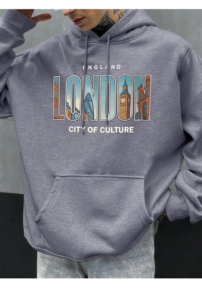 Startmore Tarzsokak Londra Şehir Baskıları Sonbahar Erkekler Hoody Cep Kapüşonlu Üst Hip Hop Moda Giyim Kişilik R Gri