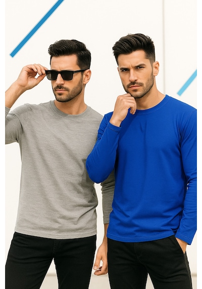 Rich Erkek Mavi-grimelanj 2'li Paket Basic Uzun Kollu Body Mavi-grimelanj