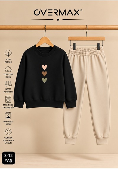 Overmax Çocuk Eşofman Takımı Sevimli Kalpler Baskılı Sweatshirt & Eşofman Altı Siyah-bej - 918470880 Siyah-bej Overmax Çocuk Eşofman Takımı Sevimli Kalpler Baskılı Sweatshirt & Eşofman Altı Siyah-bej - 918470880 Siyah-bej
