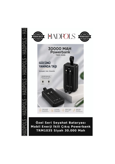 Özel Seri Seyahat Bataryası Mobil Enerji İkili Çıkış Powerbank Trm1035 Siyah 30.000 Mah Diğer
