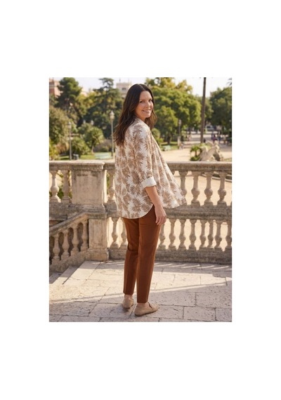 Hanezza "sevilla Çiçekler" Desenli Büyük Beden Pamuklu Viskon Tunik-gömlek Kahve - 653876242 Kahve
