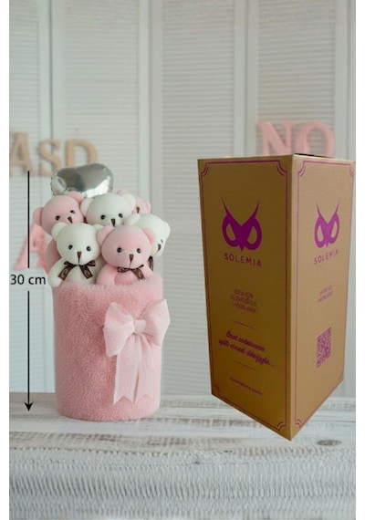 Deluxe Peluş Silindir Kutusuda, Kalpli Balonlu 6 Lı Pembe Ayıcık Buketi - Sevdiğine Hediye