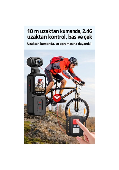 Bubitechh 5k 15fps Pocket Cam, 270 Döner Lensli Aksiyon Kamerası 1,69 İnç Ips Dokunmatik, 1000mah Pil, Eıs Titreşim Önleme, Otomatik Fotoğraf Çekimi, Uzaktan Kumandalı, Döndürülebilir Ekran
