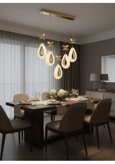 Damla Model 5"li Gold 3 Renk Modu Yemek Masası Oturma Çocuk Yatak Odası Modern Ledli Avize Altın